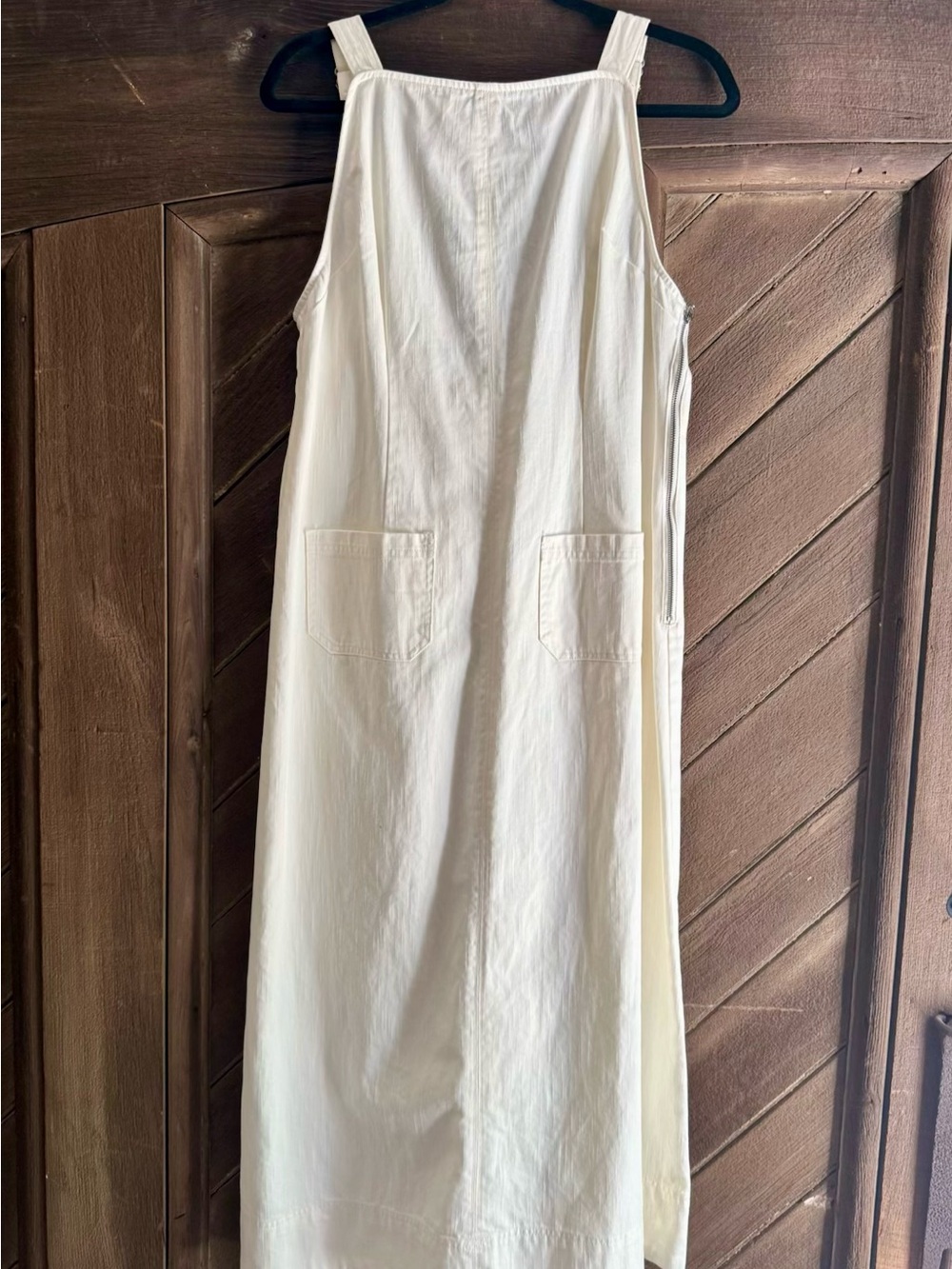 Free People Denim Cream Straight Sleeveless Maxi Dress with Patch Pockets